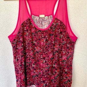 Mudd Floral Mesh High-Low, Racerback Tank Top, size XL